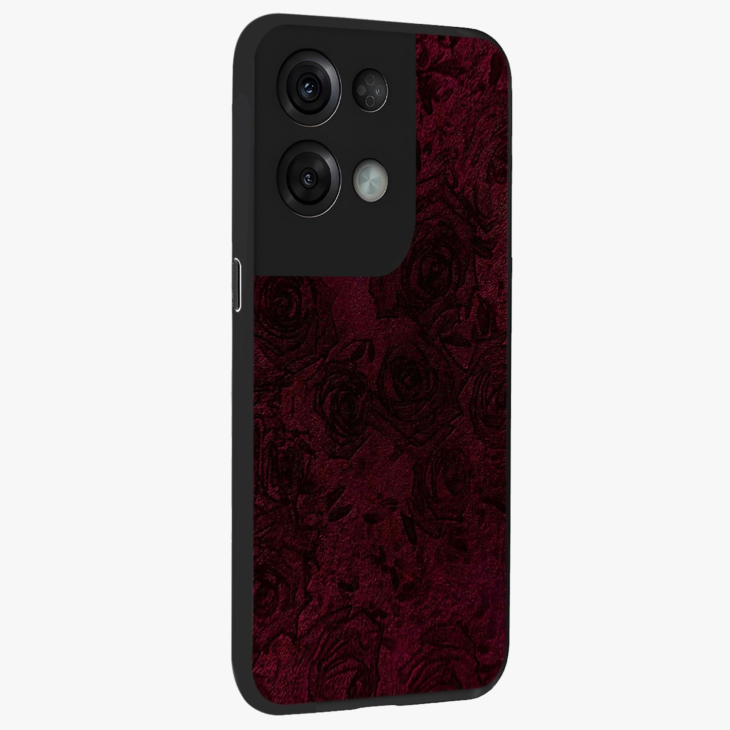 Crimson Fade Flow Glass Case upright view showcasing dynamic crimson flow artwork with stylish abstract theme.