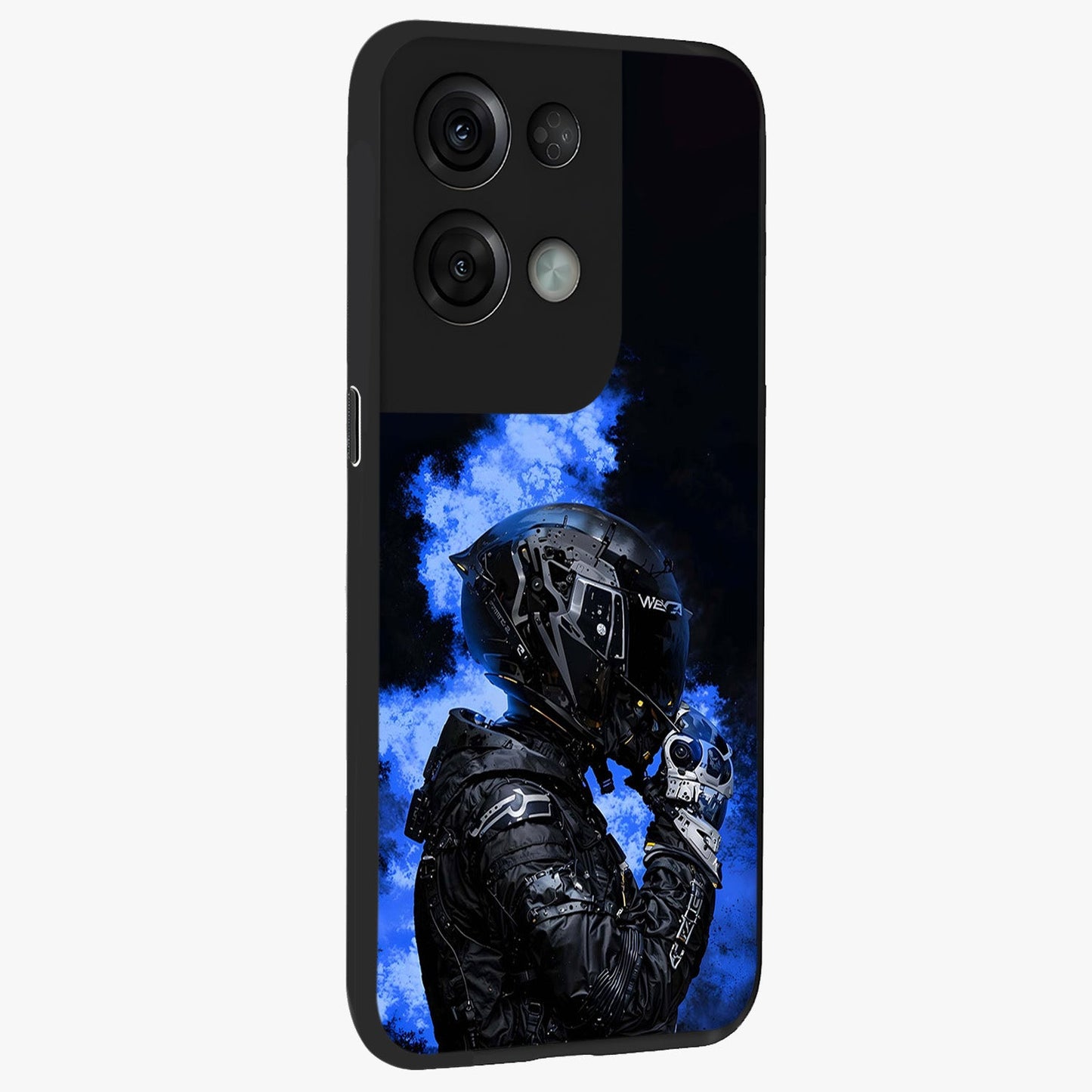 Cyber Sentinel Protocol Glass Case upright view showcasing advanced cyber sentinel artwork with futuristic tech theme.