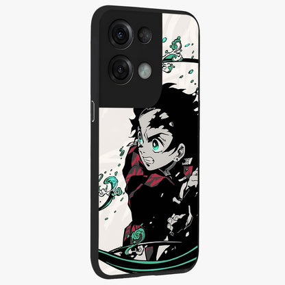 Demon Slayer Glass Case upright view showcasing powerful anime artwork with intense warrior theme.