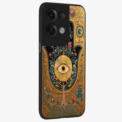 Ethereal Evil Eye Glass Case upright view showcasing celestial evil eye artwork with mystical theme.