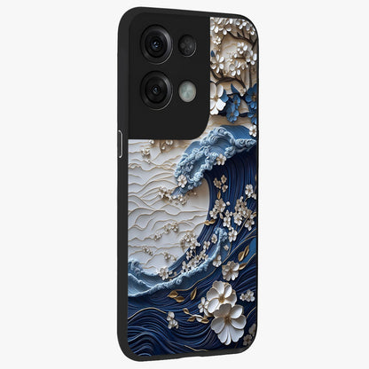 Floral Wave Origami Glass Case upright view showcasing creative floral origami artwork with artistic decorative theme.