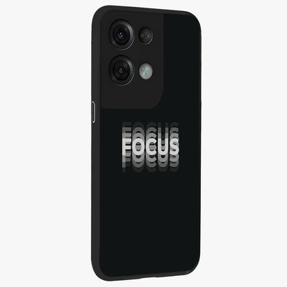 Focus Mode On Glass Case upright view showcasing strong typography statement with sleek motivational theme.