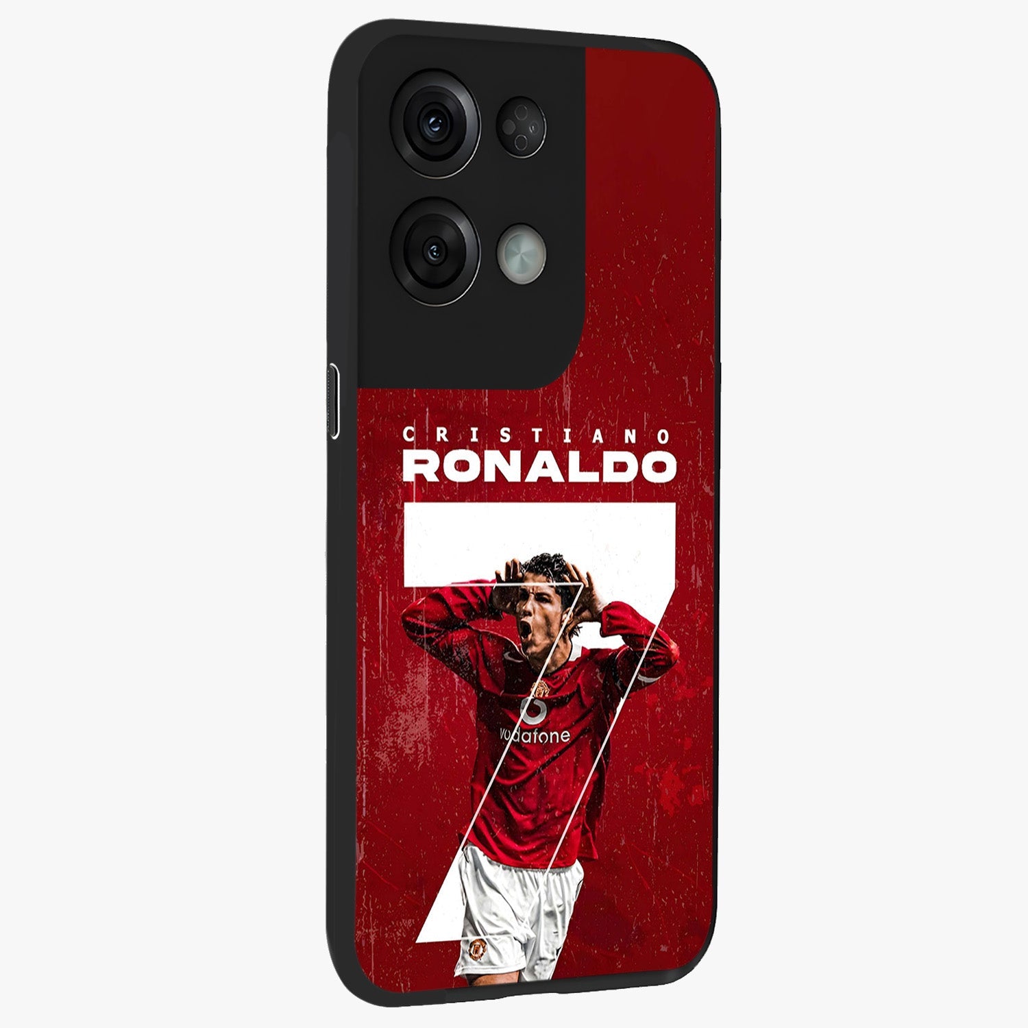 Goal Celebration Legacy Glass Case upright view showcasing dynamic football inspired artwork with victory celebration aesthetic.