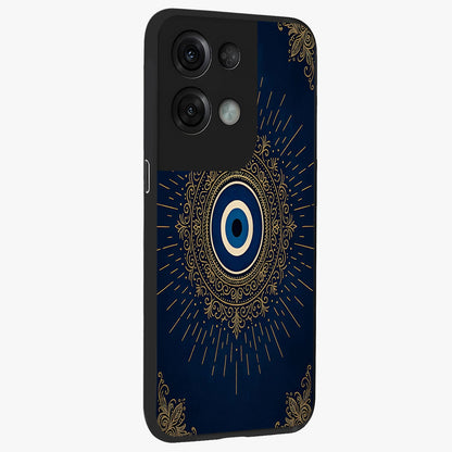 Golden Celestial Charm Glass Case upright view showcasing radiant celestial artwork with elegant golden theme.