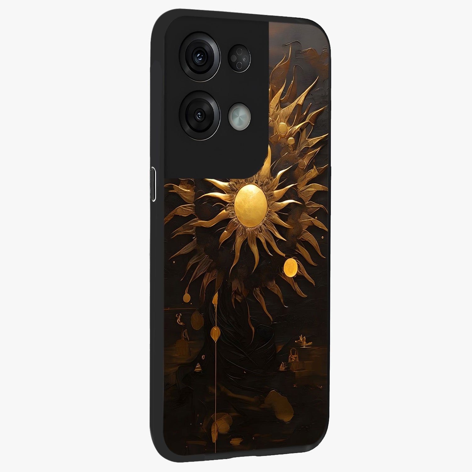 Golden Sun Majesty Glass Case upright view showcasing haunting graveyard artwork with dramatic dark theme.