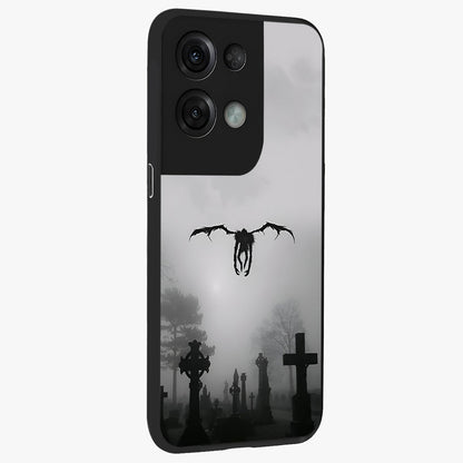 Graveyard Shadow Descent Glass Case upright view showcasing haunting graveyard artwork with dramatic dark theme.
