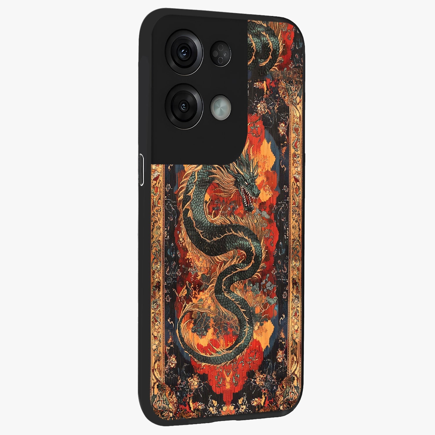 Inferno Dragon Soul Glass Case upright view showcasing intense dragon artwork with fantasy fire theme.
