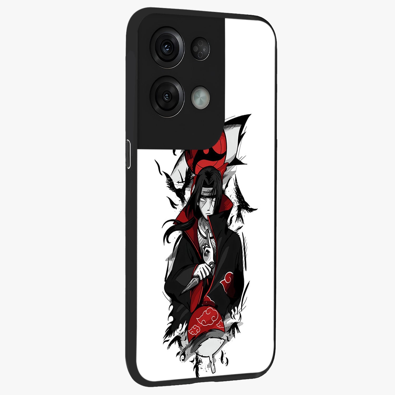 Itachi Limited Edition Naruto Anime Glass Case upright view showcasing intense anime artwork with powerful character theme.
