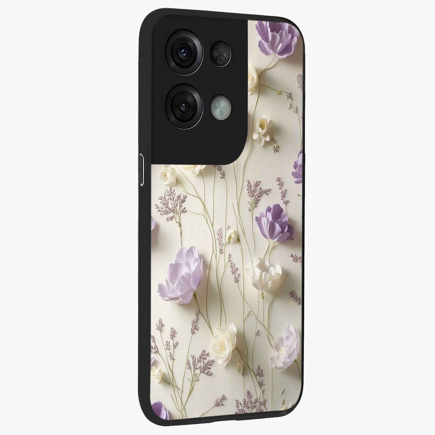 Lilac Breeze Harmony Glass Case upright view showcasing delicate lilac artwork with peaceful floral theme.