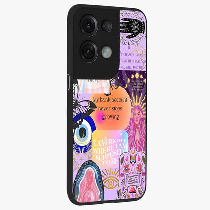 Manifestation Collage Glass Case upright view showcasing artistic manifestation themed artwork with creative style.