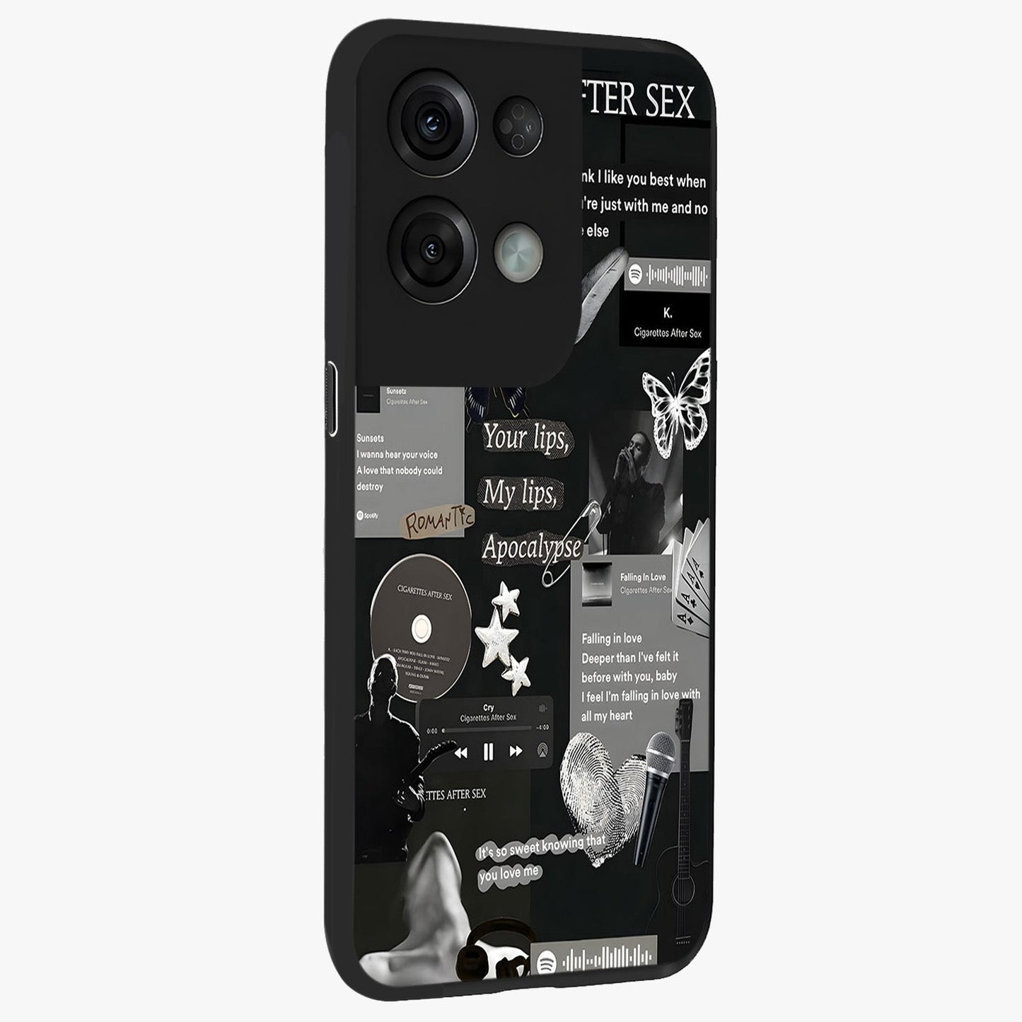 Midnight Love Echo Glass Case upright view showcasing expressive romantic artwork with dreamy midnight theme.