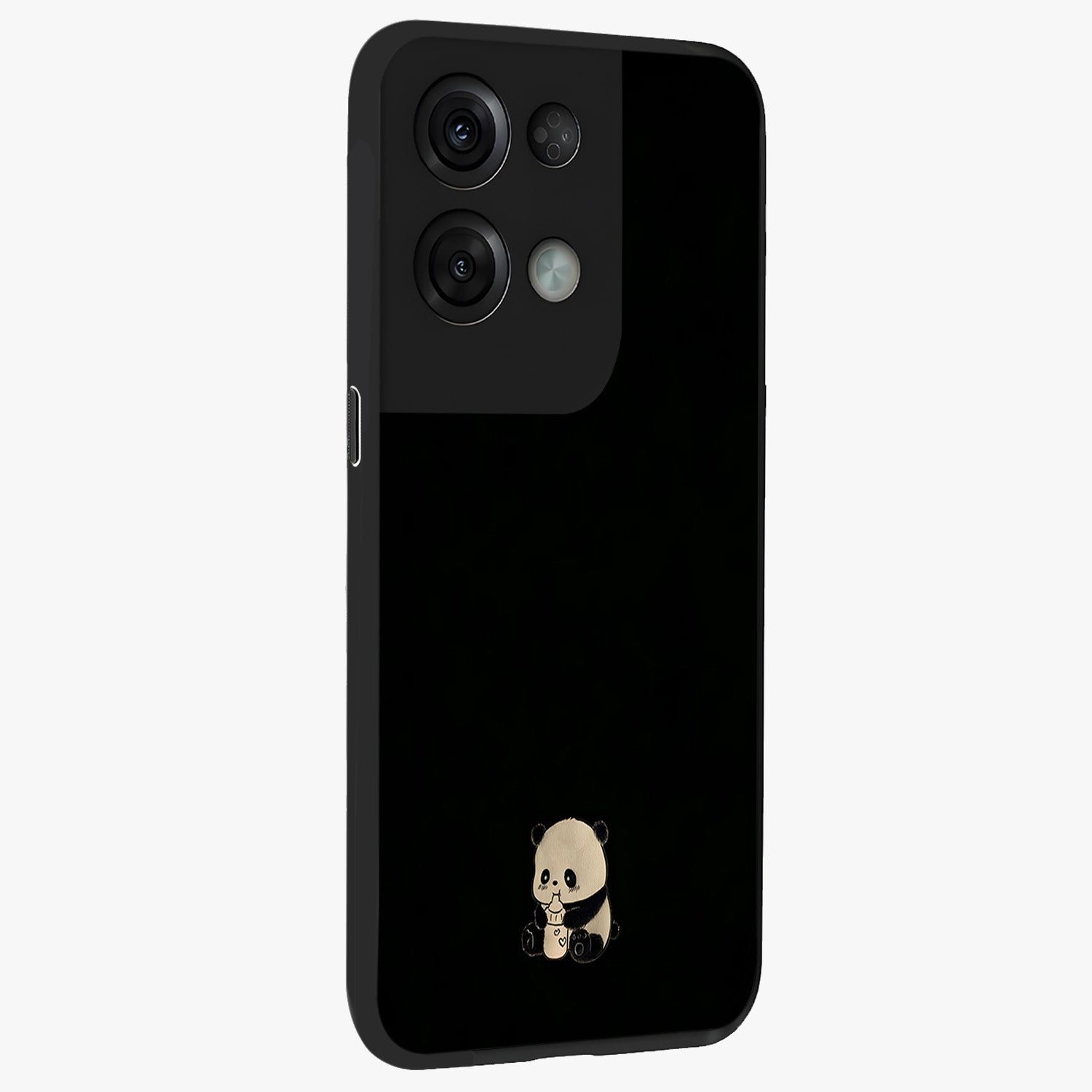 Midnight Panda Love Glass Case upright view showcasing charming panda artwork with playful romantic theme.