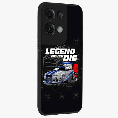 Midnight Racing Legacy Glass Case upright view showcasing powerful racing artwork with modern sports theme.