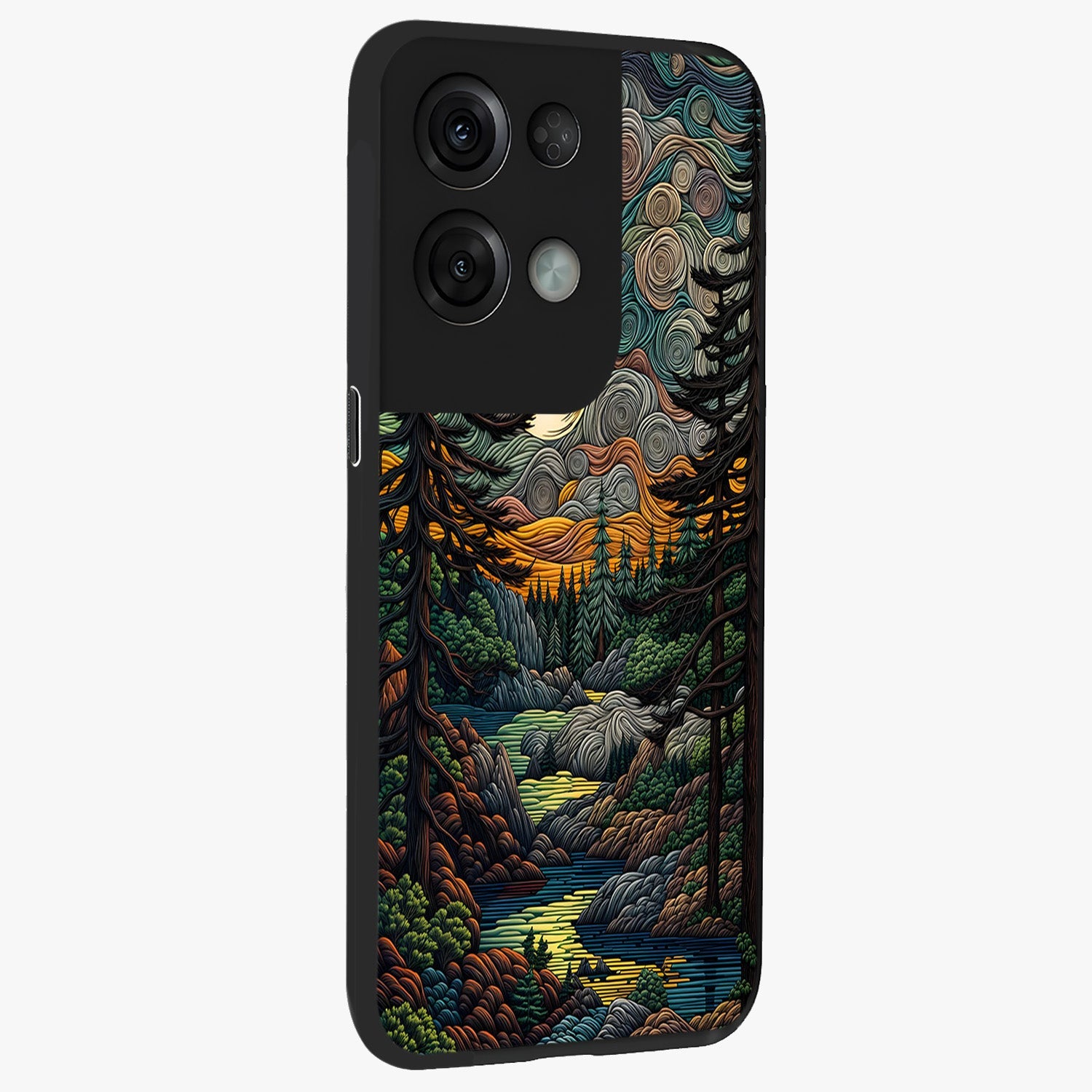 Moonlight Forest Dream Glass Case upright view showcasing magical forest artwork with calm night theme.