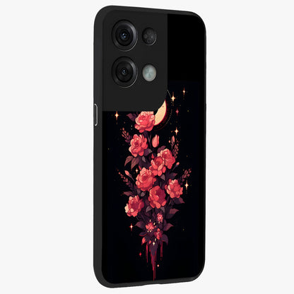 Moonlit Floral Elegance Glass Case upright view showcasing delicate floral artwork with refined night inspired theme.