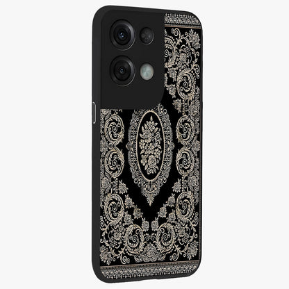 Noir Bloom Elegance Glass Case upright view showcasing graceful floral artwork with luxurious dark theme.