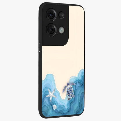 Ocean Drift Turtle Glass Case upright view showcasing calm underwater turtle artwork with nature inspired theme.