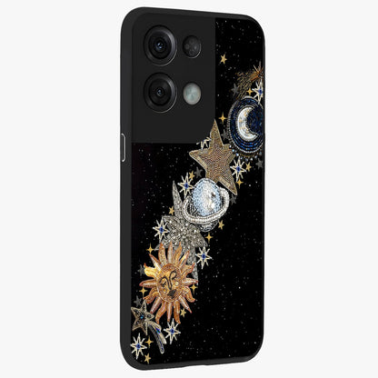 Pearls Universe Object Glass Case upright view showcasing decorative pearl themed artwork with cosmic elegance.
