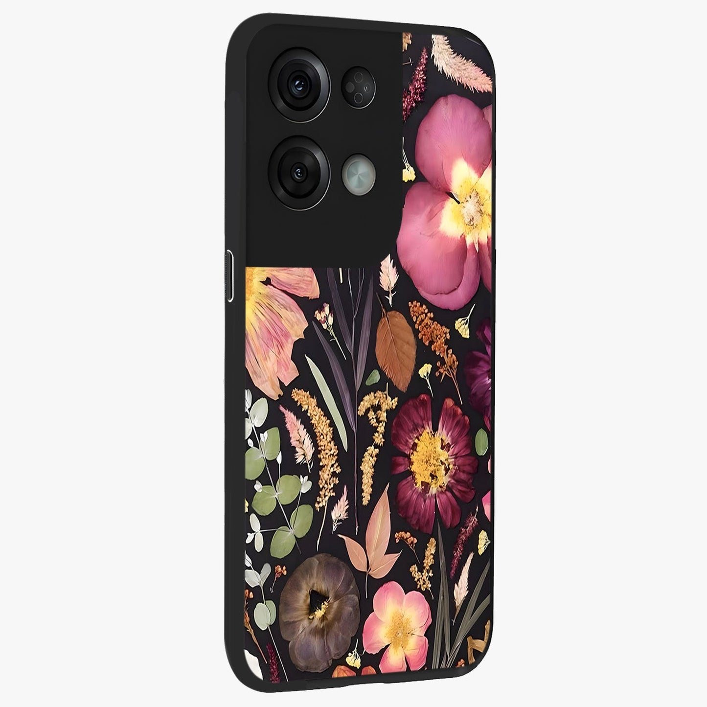 Petal Dream Tapestry Glass Case upright view showcasing detailed floral tapestry artwork with artistic nature theme.