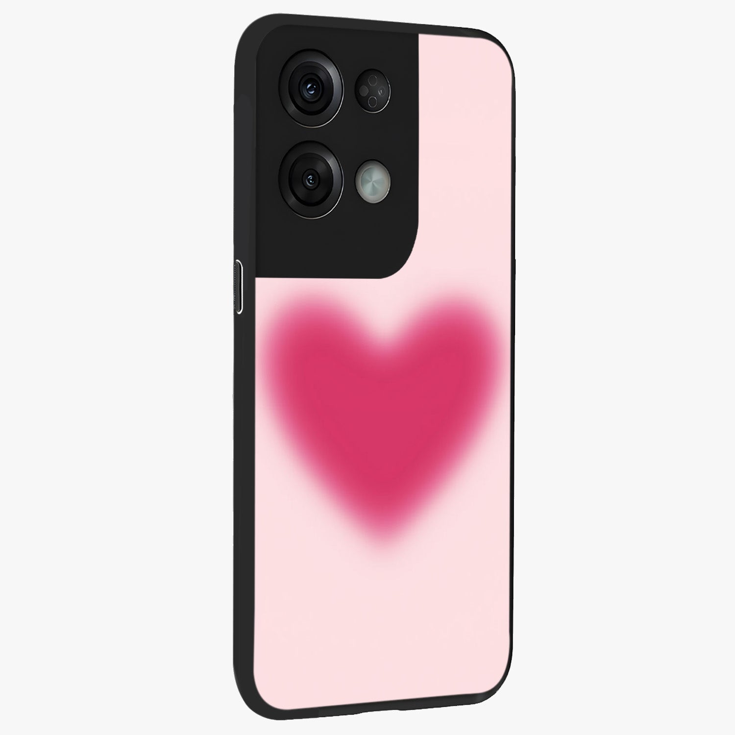 Pink Aura Heart Glass Case upright view showcasing romantic heart artwork with soft pastel theme.