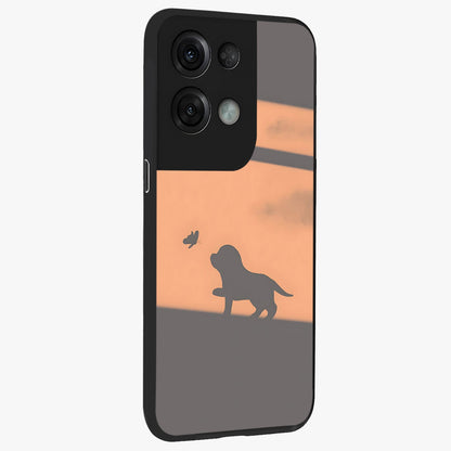 Puppy Shadow Art Glass Case upright view showcasing charming puppy artwork with creative silhouette theme.
