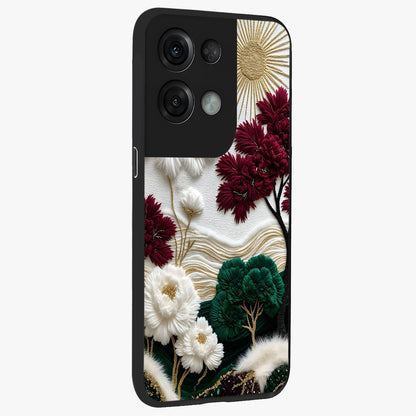 Radiant Bloom Elegance Glass Case upright view showcasing decorative flower artwork with refined botanical theme.