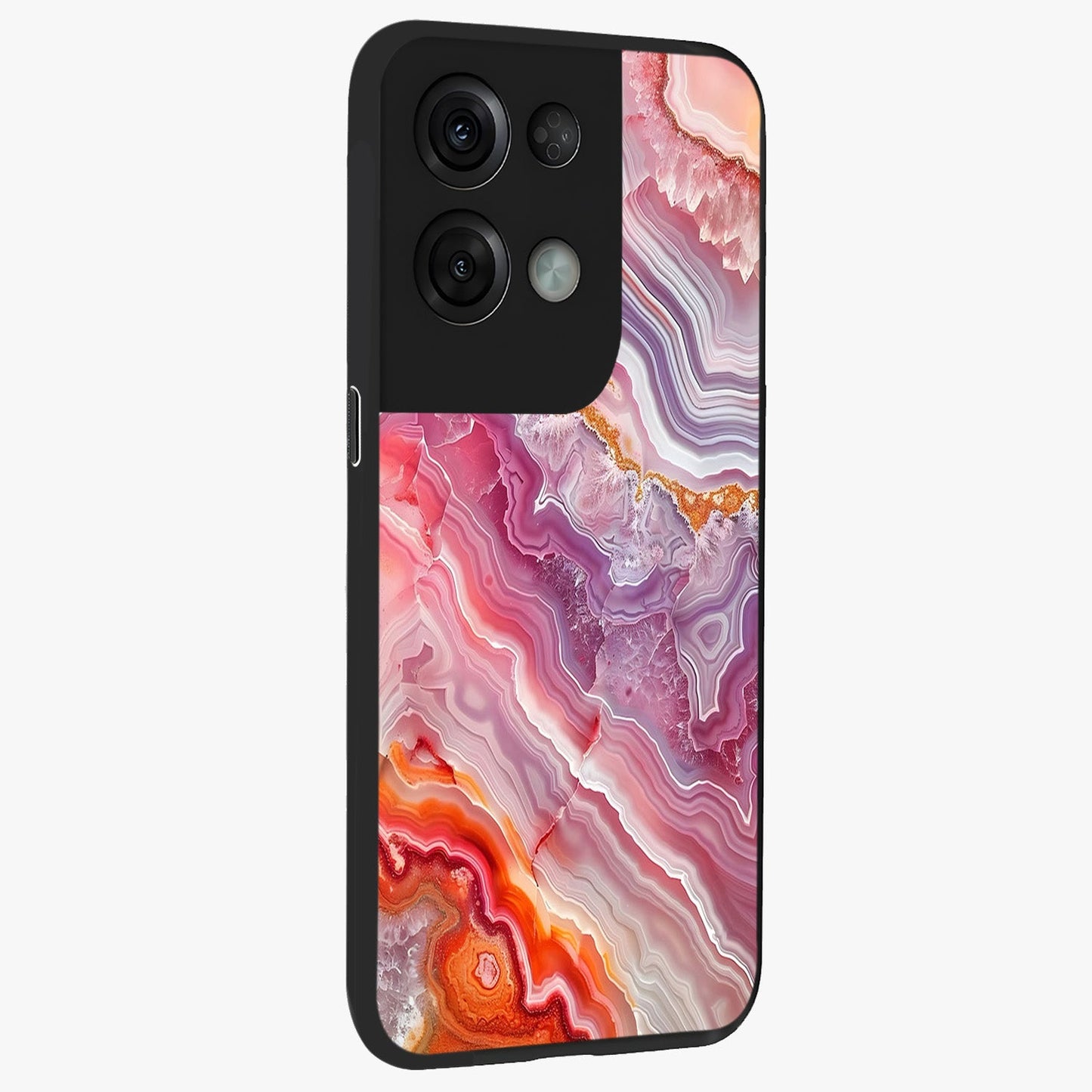 Rose Quartz Marble Glass Case upright view showcasing decorative marble artwork with luxurious pastel theme.