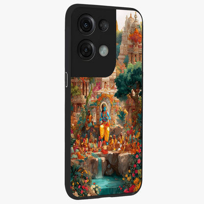 Sacred Sunlight Gods Glass Case upright view showcasing glowing divine artwork with sacred mythological theme.