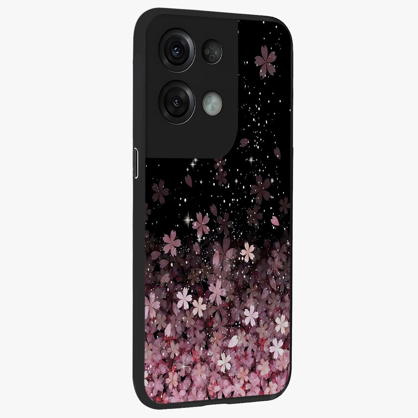 Small Starry Flowers Glass Case upright view showcasing charming floral artwork with dreamy starry theme.