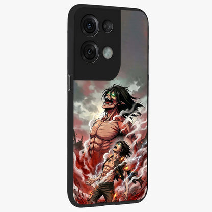 Titan Awakening Fury Glass Case upright view showcasing intense titan artwork with epic fantasy theme.