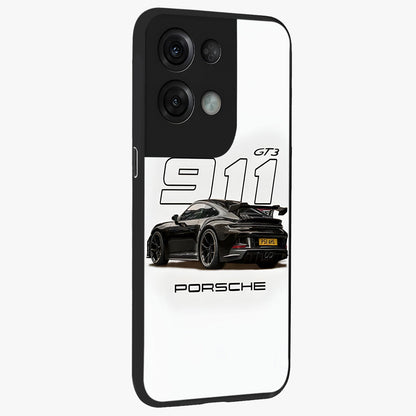 Turbo Legacy Icon Glass Case upright view showcasing bold racing inspired artwork with classic car theme.