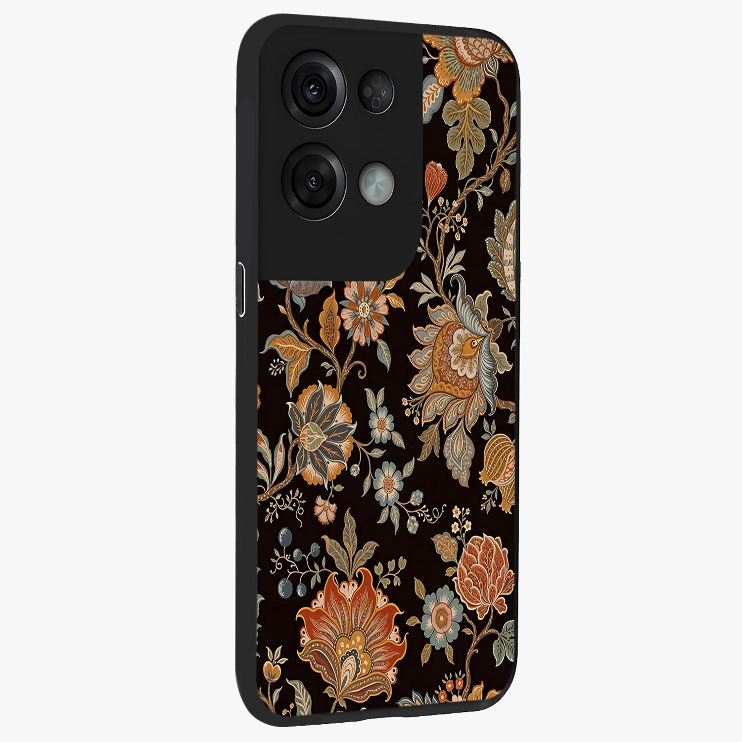 Vintage Floral Dream Glass Case upright view showcasing delicate floral artwork with timeless vintage theme.