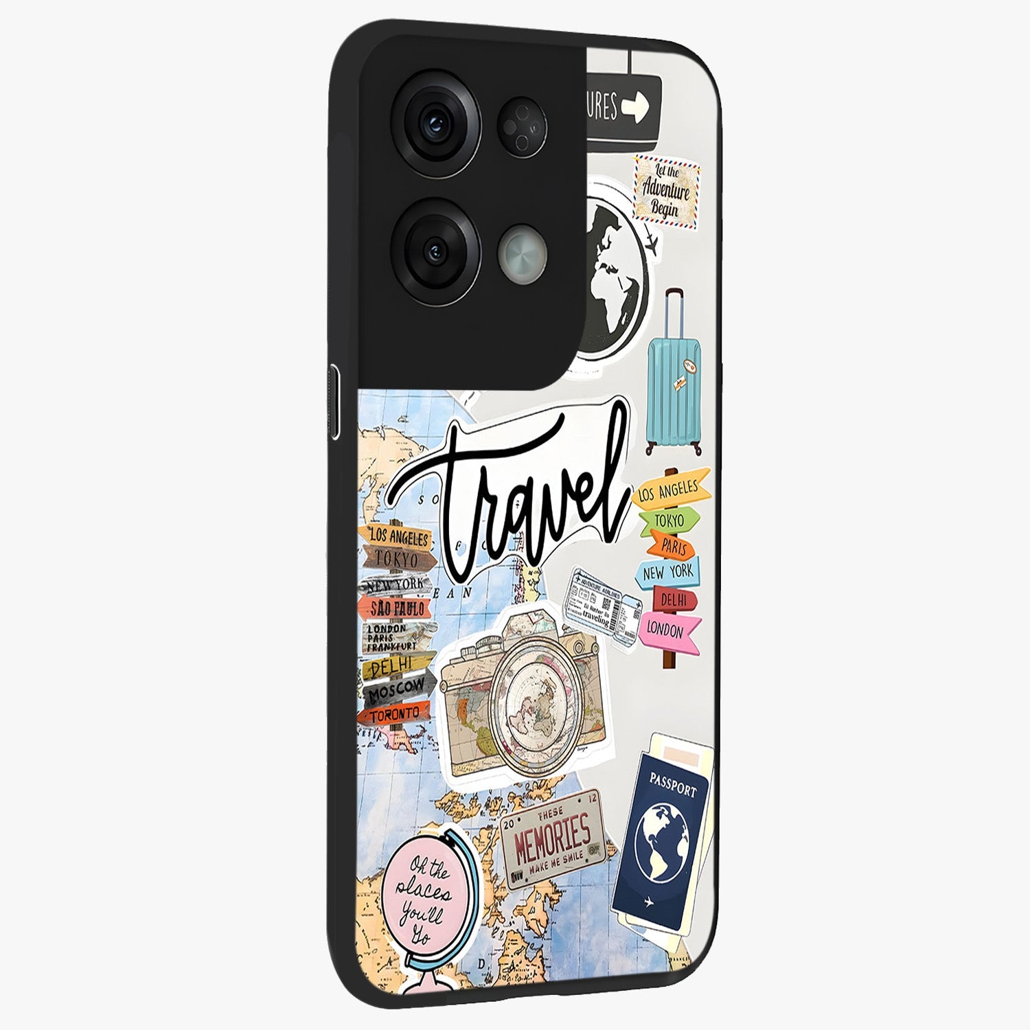 Wanderlust Journal Glass Case upright view showcasing wanderlust inspired artwork with creative exploration theme.
