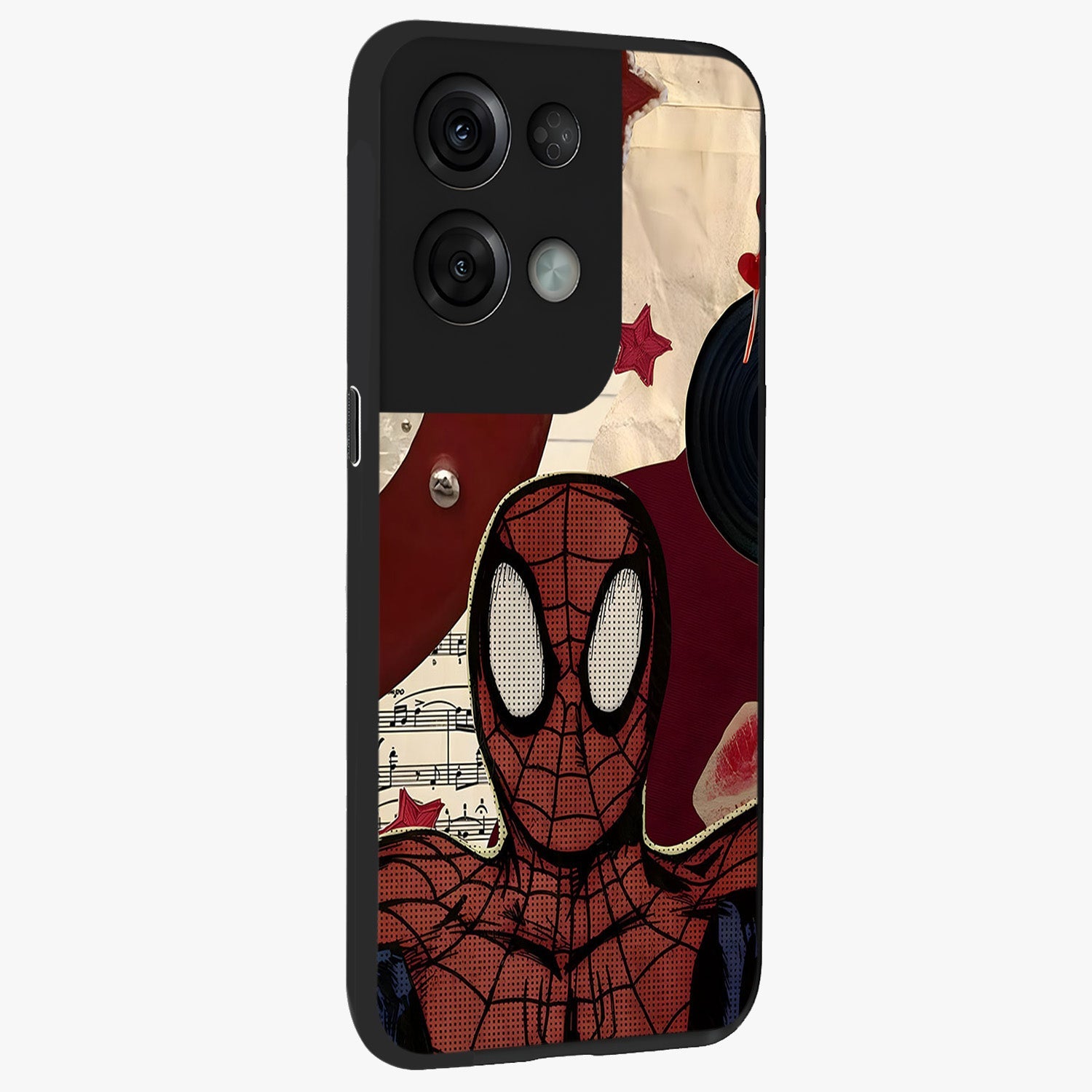 Web Warrior Vibes Glass Case upright view showcasing energetic superhero artwork with bold action theme.