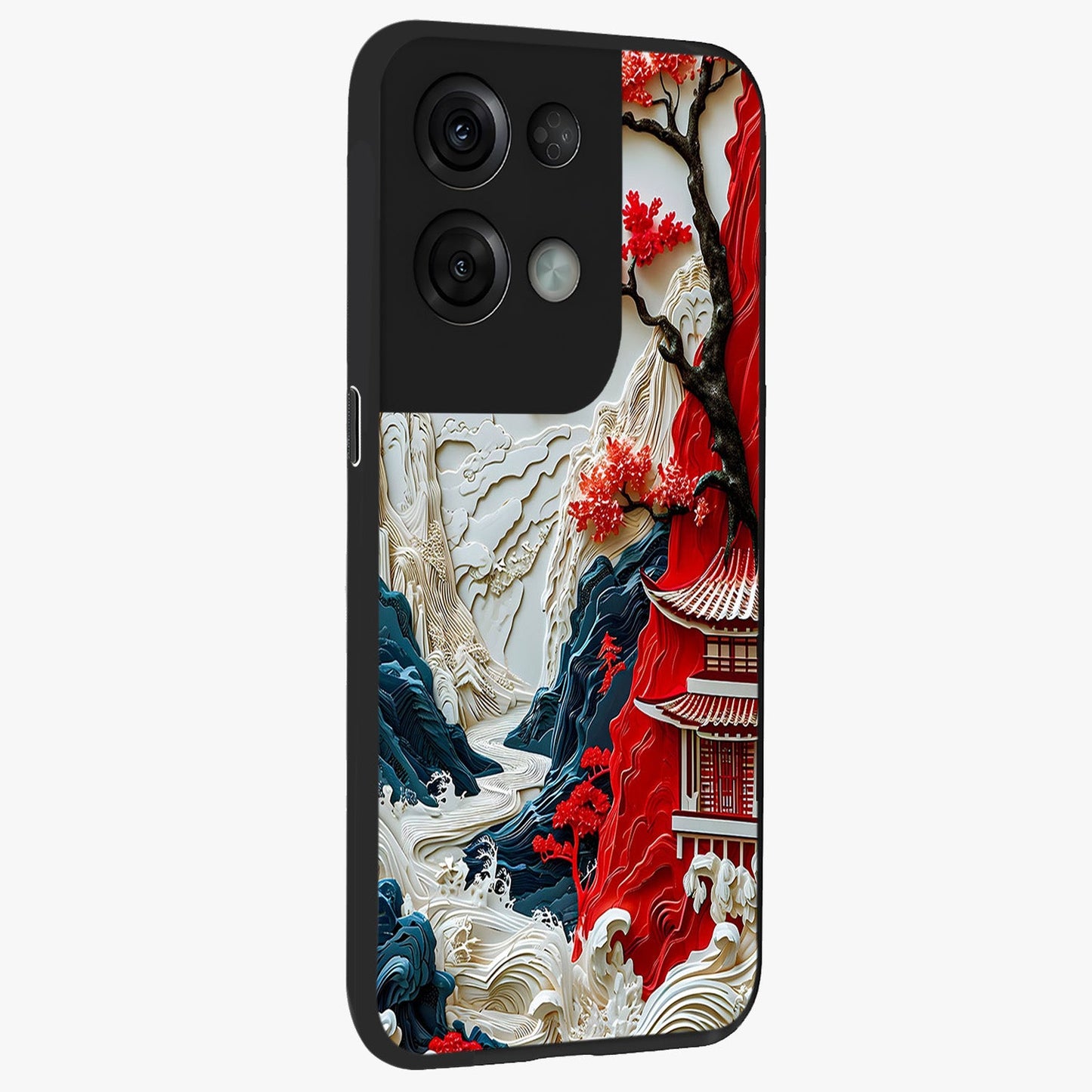 Whispers Of Sakura Waves Glass Case upright view showcasing delicate cherry blossom artwork with elegant nature theme.