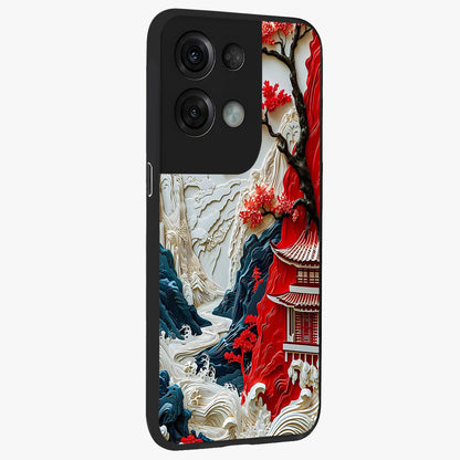 Whispers Of Sakura Waves Glass Case upright view showcasing delicate cherry blossom artwork with elegant nature theme.