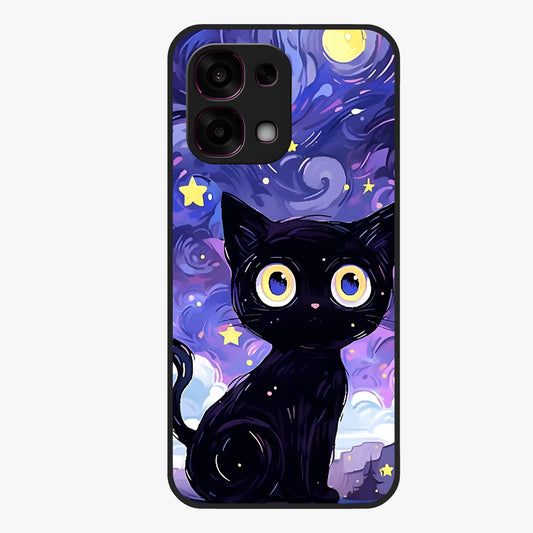 Abstract Cat Art Glass Case showing flat back view with artistic cat illustration and glossy glass finish.