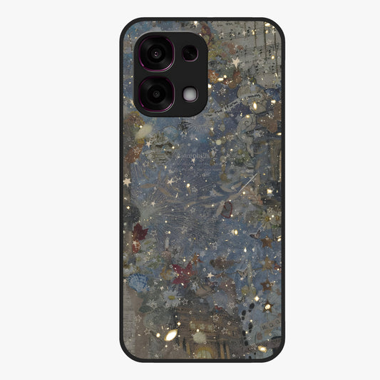 Aesthetic Astrolophia Glass Case showing flat back view with dreamy aesthetic design and glossy glass finish.