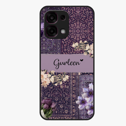Antique Floral Whisper Custom Name Glass Case showing flat back view with vintage floral artwork and personalized name design.