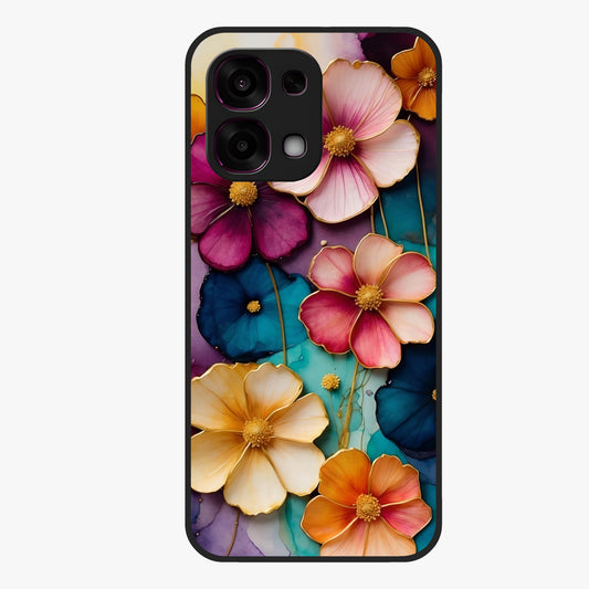 Artlyn Grace Flower Pattern Glass Case showing flat back view with elegant floral pattern artwork and glossy glass finish.