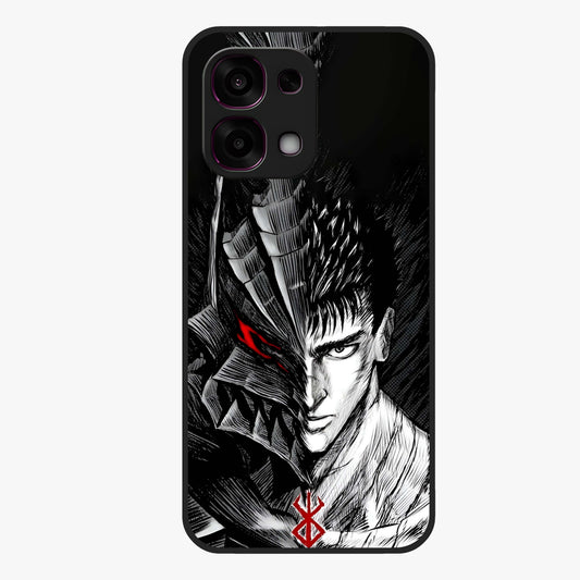 Berserker Blood Oath Glass Case showing flat back view with fierce warrior inspired artwork and glossy glass finish.