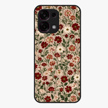 Biege Flower With Leaf Glass Case showing flat back view with soft beige floral artwork and glossy glass finish.
