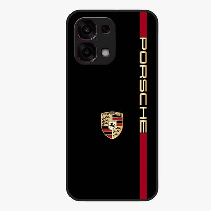 Black Minimal Porsche Glass Case showing flat back view with sleek minimal sports car artwork and glossy glass finish.