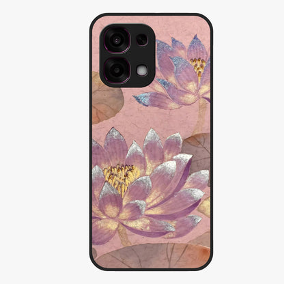 Blossom Mist Lotus Glass Case showing flat back view with serene lotus blossom artwork and glossy glass finish.