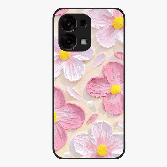 Blush Bloom Texture Glass Case showing flat back view with soft blush floral texture artwork and glossy glass finish.