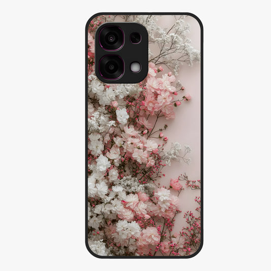 Blush Blossom Cloud Glass Case showing flat back view with dreamy blush cloud blossom artwork and glossy glass finish.