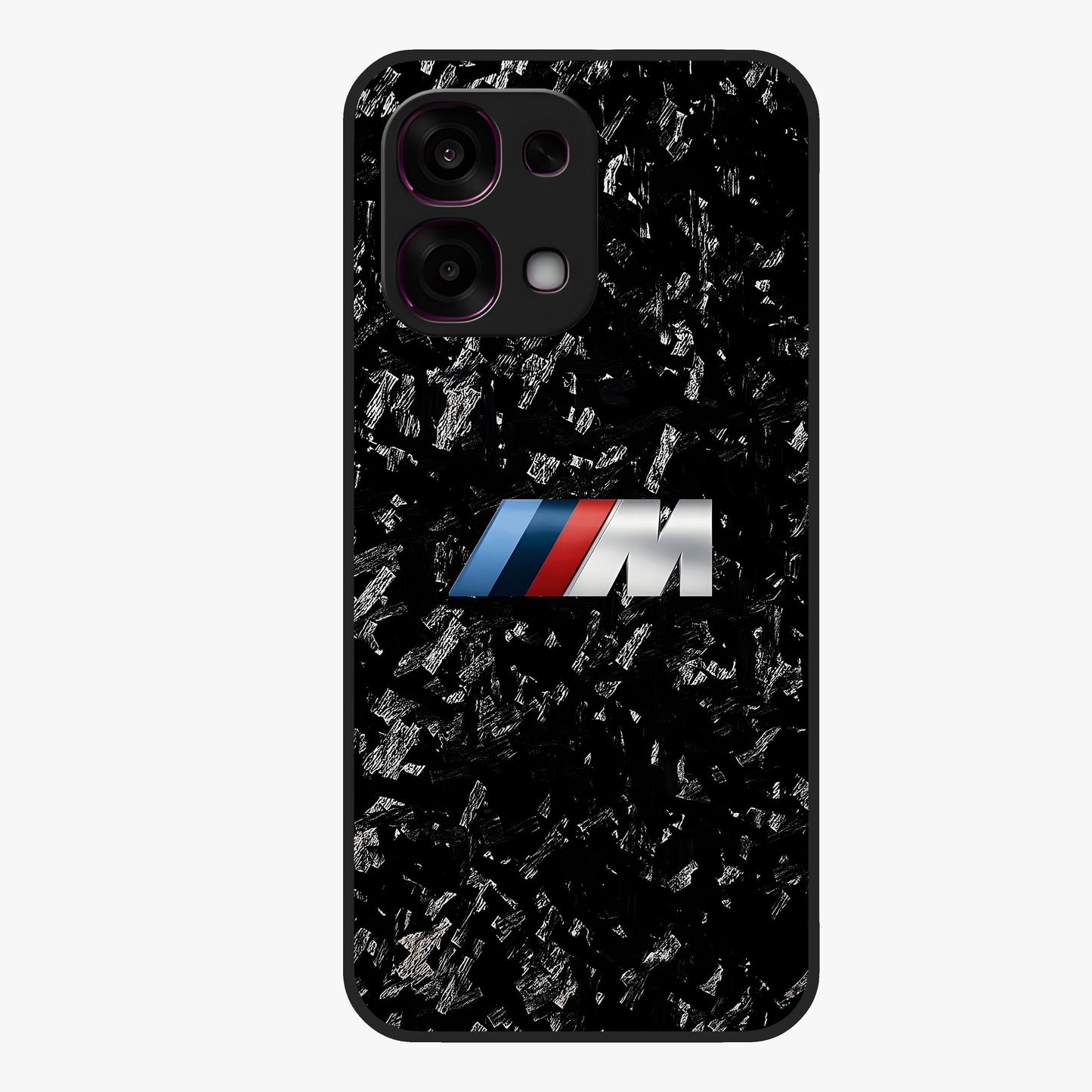 Carbon Speed Mark Glass Case showing flat back view with sporty carbon pattern artwork and glossy glass finish.