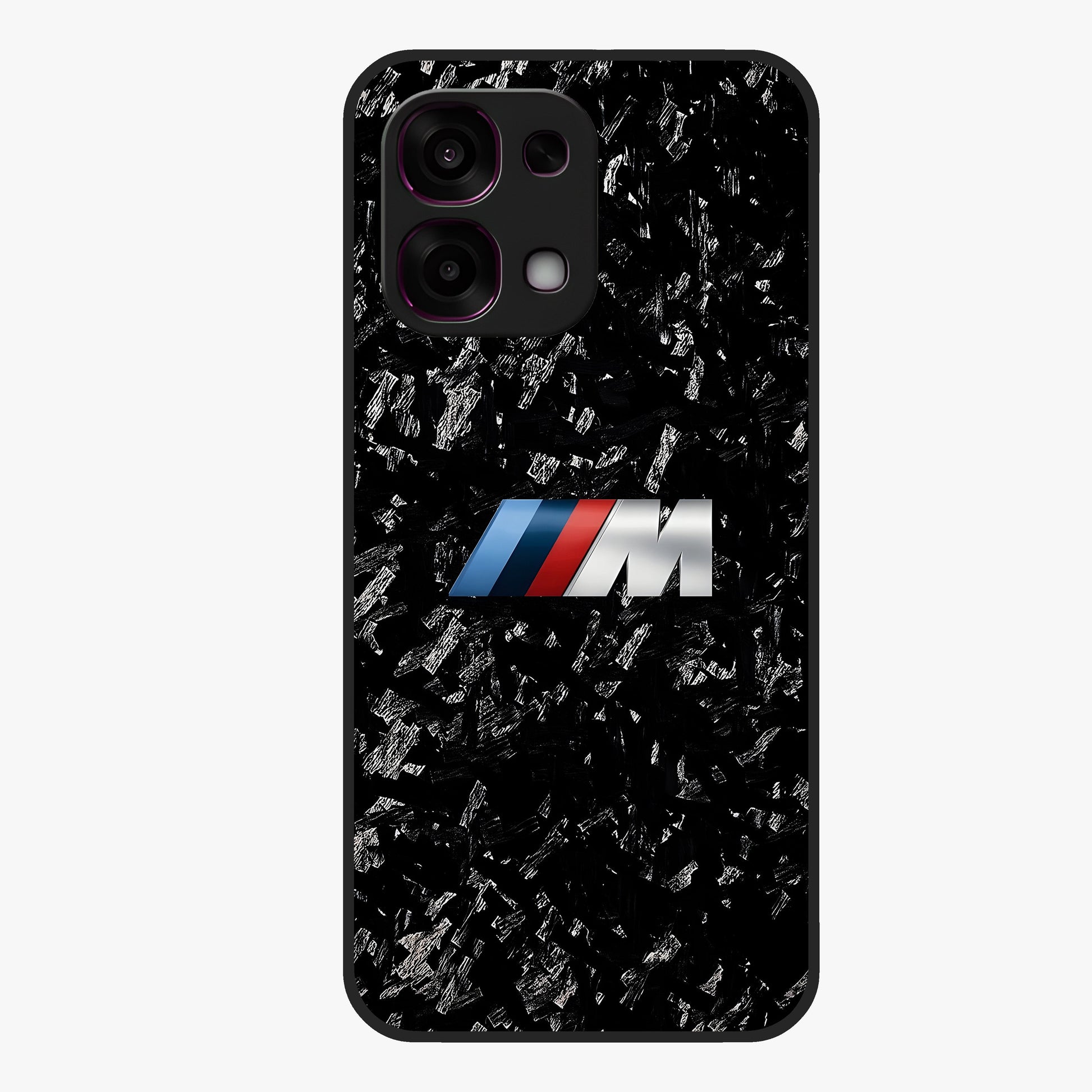 Carbon Speed Mark Glass Case showing flat back view with sporty carbon pattern artwork and glossy glass finish.
