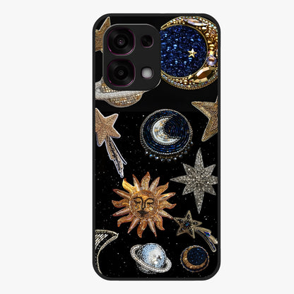 Celestial Gem Constellations Glass Case showing flat back view with sparkling constellation artwork and glossy glass finish.
