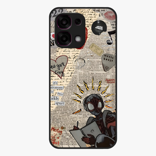 City Dream Sketch Glass Case showing flat back view with artistic city skyline sketch artwork and glossy glass finish.